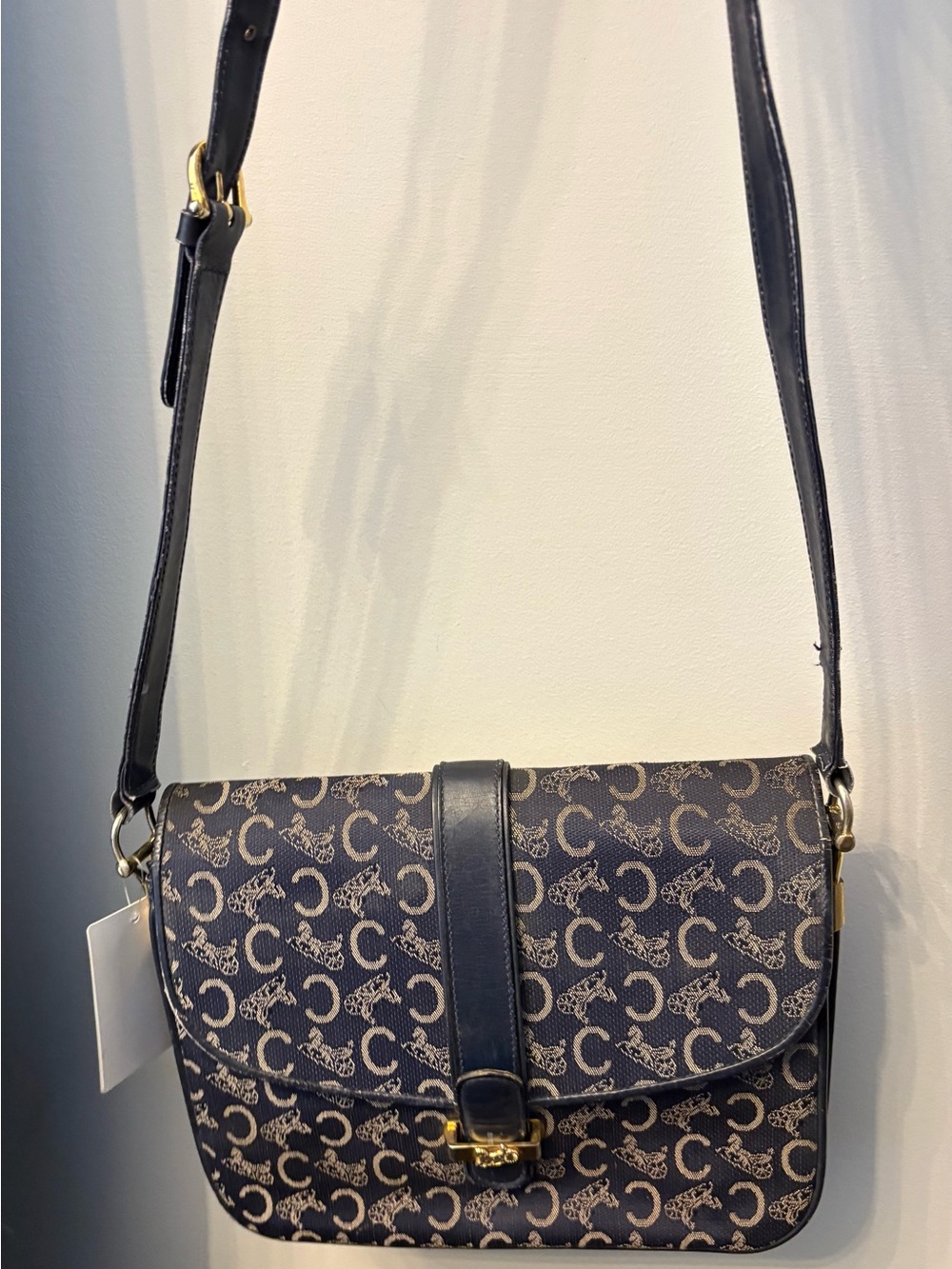 ⭐️RARE⭐️Vintage CELINE Navy C-Macadam Sulky Horse Carriage Flap Bag PRISTINE INT - Picture 3 of 17